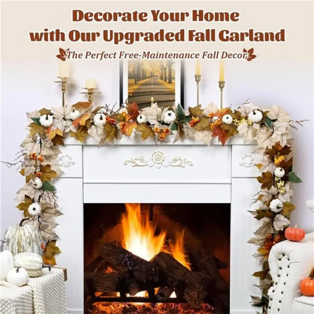 Fall Decorations for Home, 6 Ft Fall Garland for Mantle, Fall Leaves Garland